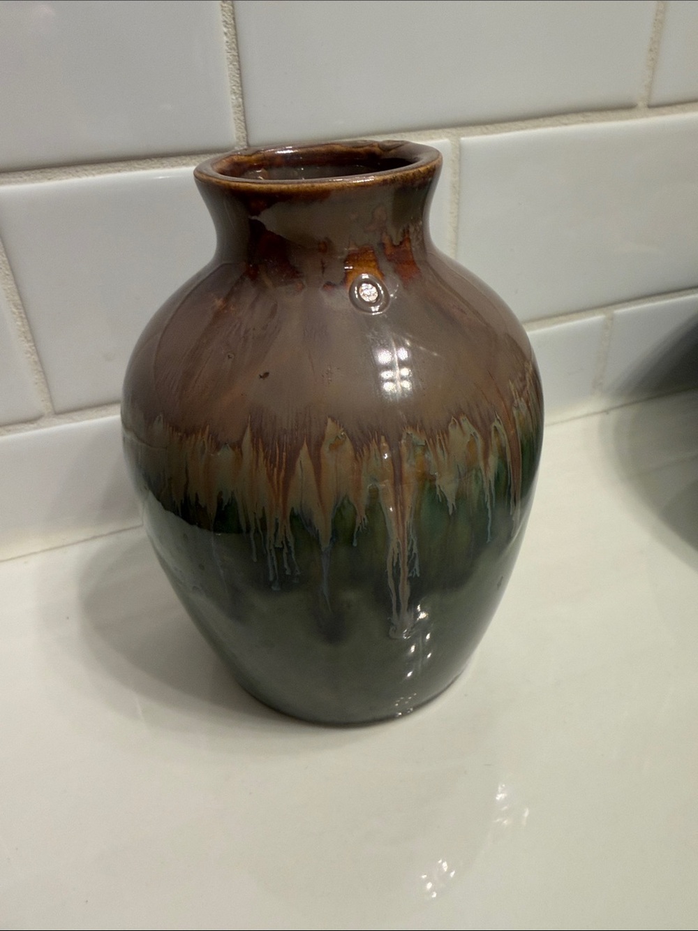 Hobby Lobby Brown and Green Drip-Glaze Ceramic Vase - Picture 1 of 3